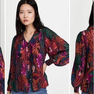 Farm Rio Bird Flowers Pleated Shirt